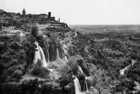 Italy. Lazio. view of Tivoli with waterfalls. 1957