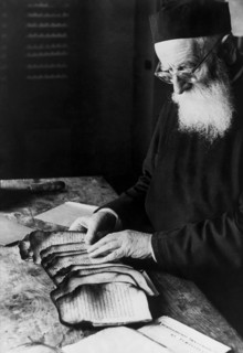 Italy. lazio. monk restorer of books in grottaferrata. 1965