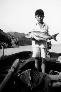 Italy. Tuscany. Capraia Island. Portrait Of A Baby With Dentex. 1930-40