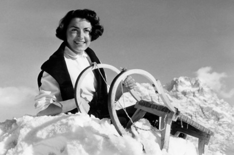 Italy. Cortina. Woman With Sleigh. 1952