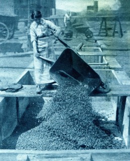 Wheeling coke to tracks at Coventry gasworks.