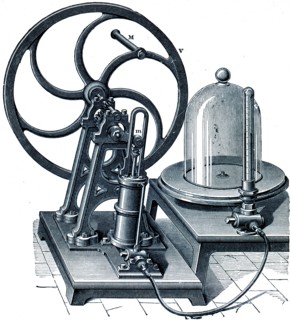 Double action air pump with a single oscillating cylinder.