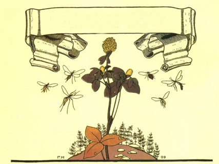 Hare faces a horse's skull in which it has a mouse and frog.