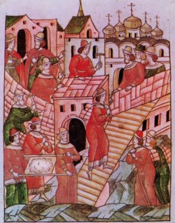 Construction of the white-stone Kremlin in Moscow.
