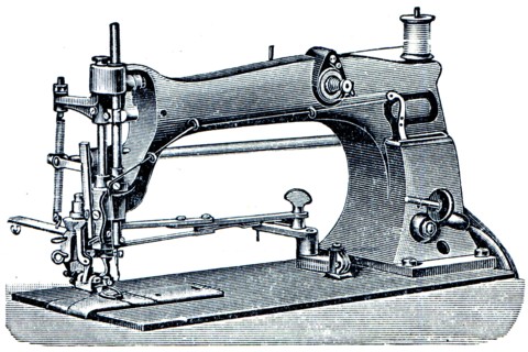 Machine for sewing on buttons.