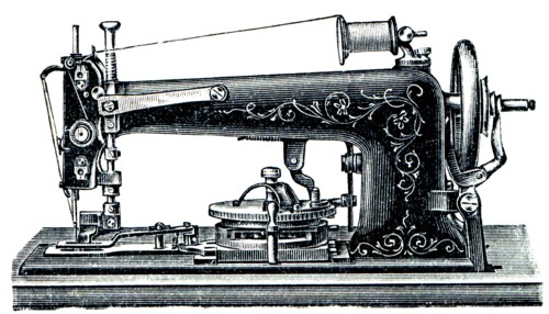 Machine for sewing on buttons.