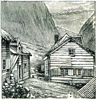 Norwegian village in the mountains.