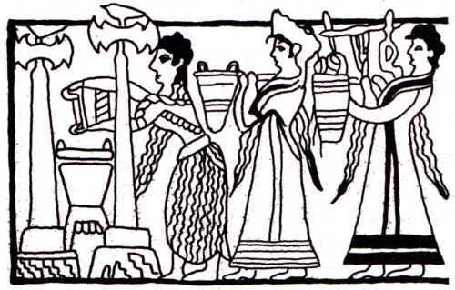 Detail of the image on the sarcophagus from Hagia Triada, Crete.