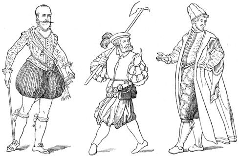 Men's European fashion of the 16th century.
