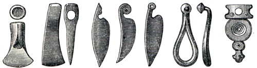 Iron axes, knives and hooks.