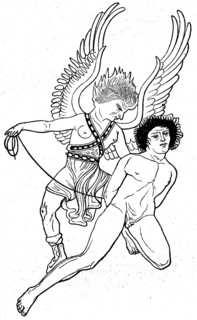Erinye linking Pirithous in the underworld, drawing on the vase.