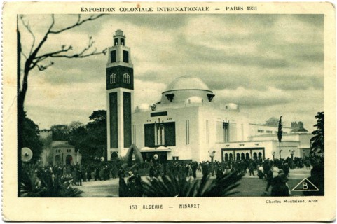 Edition Braun and Cie shows Algerie, Minaret, the International Exhibition of colonies, Paris.