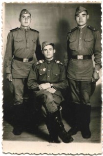 Guard sergeant and two soldiers of the Soviet Army.