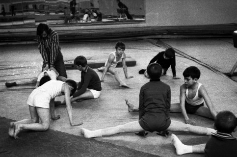 Young gymnasts at sports school.