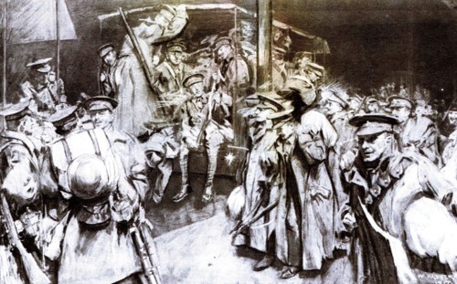 Soldiers bound for the front leaving Euston in volunteer motor transports for the boat trains.
