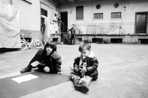 Children playing in the yard.