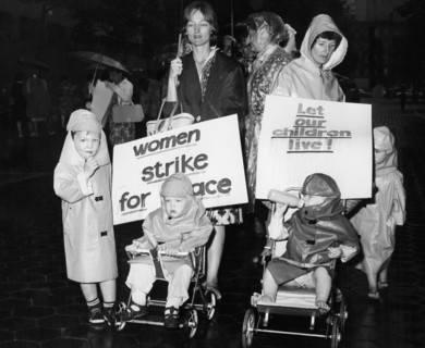 Mothers with children in an anti-nuclear demonstration.