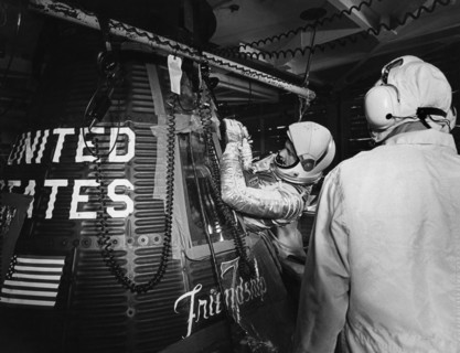 Astronaut John Glenn takes off on friendship 7 for the third mission around the earth.
