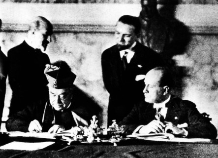 The Signature Of Of The Lateran Pacts Between Cardinal Pietro Gasparri And Benito Mussolini.