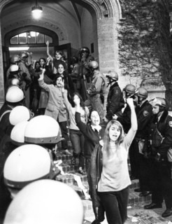Students Leave The University At Berkeley Between The Police Ranks.