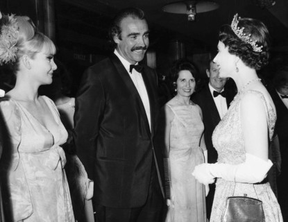 Queen Elizabeth II, Diane Cilento, Sean Connery, Lewis Gilbert and Hylda Tafler.