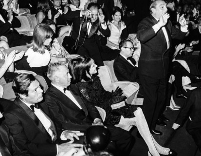 Marcello Mastroianni, Anna Karina, Luchino Visconti and Federico Fellini.