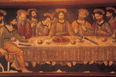 Italy. Abruzzo. C/o Ocre. Monastery of Sant'anna. Fresco of The Last Supper