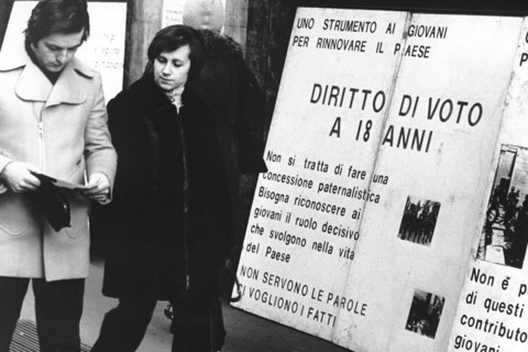 Italy, demonstration for  the vote at 18 years, 1975
