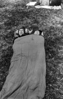 Couple in a sleeping bag in central park, new york, usa