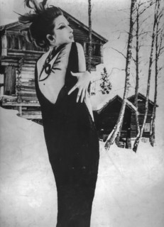Model wearing evening dress during photographic service