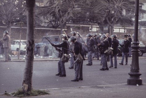Police forces during a demonstration, 70's