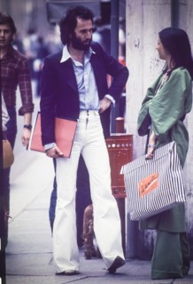 Couple on the road, milan, 70's