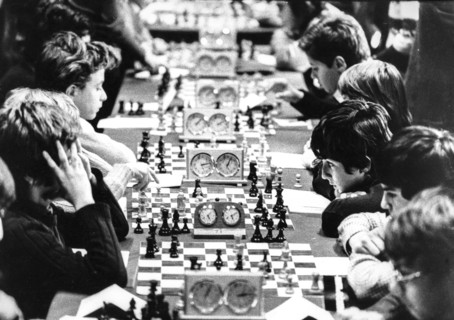 Chess tournament for secondary school's children, durini palace, milan, 1973