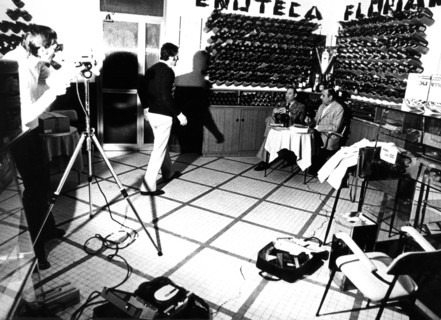 Cameramen of telecavo color during a tv recording, 70's