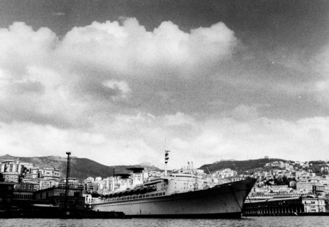 Raffaello transatlantic ship in genoa harbour, 1975