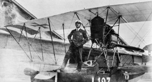 Aviator alberto briganti with aviatik, 1918