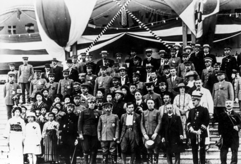 Arturo ferrarin and guido masiero in japan at the end of  air cruise rome-tokyo, 1920