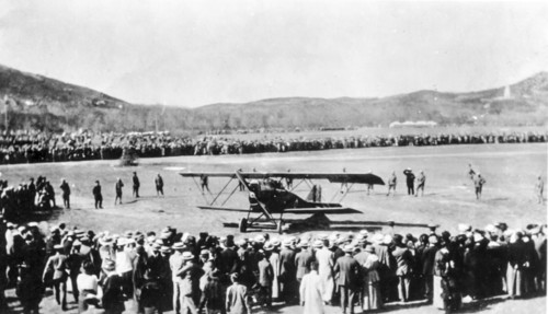 Arturo ferrarin ariives at tsing-tao at the end of air cruise rome-tokyo, 1920