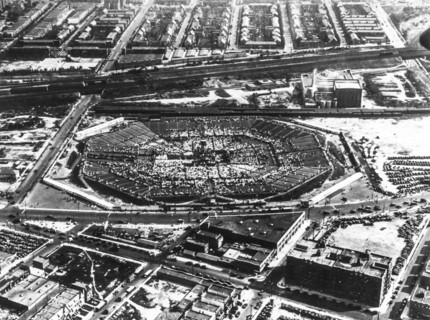 An aerial view of the stadium Soldier Field in Chicago during the party to welcome the riders Atlantic Italo Balbo, 1933