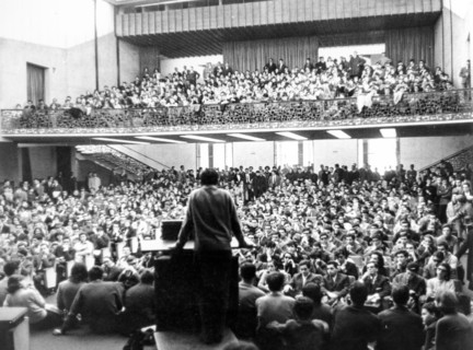 University assembly on the case la zanzara, milan 1966