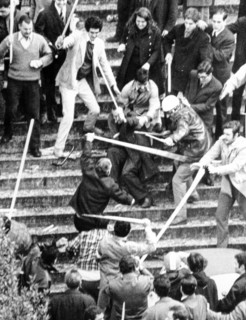 Clashes between students of opposing factions outside the University, Rome, 1966