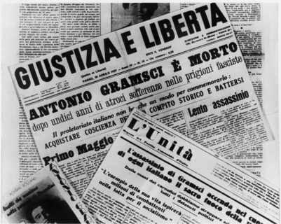 Headline of the newspaper announcing the death of antonio gramsci,1937