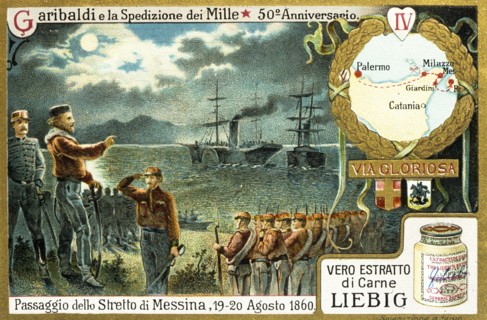 Garibaldi and shipment of a thousand, 50th anniversary, passage of the Strait of Messina, 1860 liebig figurine, 1910
