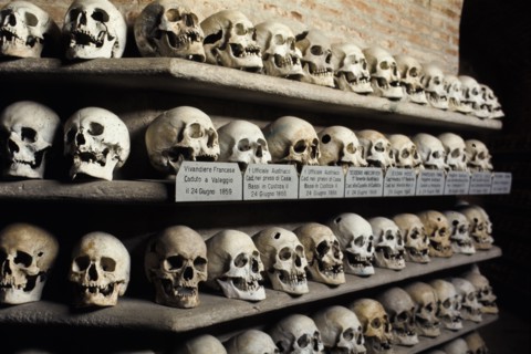 Remains of soldiers of the Italian and Austrian army who died in the two battles of Custoza, ossuary of Custoza, Italy