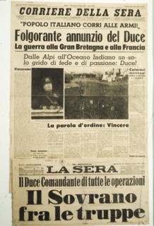 Corriere della sera, the declaration of war against france and england, 1940