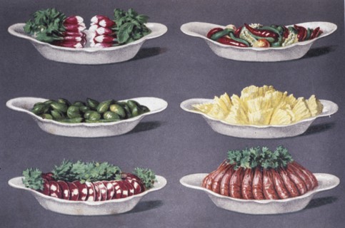 Illustration painted by marcel ronjat for the cookbook le livre de cuisine by the chef jules gouffe, 1867