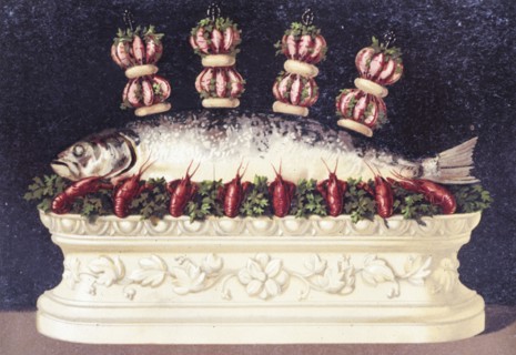 Illustration painted by marcel ronjat for the cookbook le livre de cuisine by the chef jules gouffe, 1867