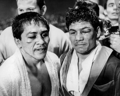 The boxers vicente saldivar and raul rojas after a match, los angeles 1965