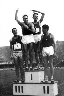 Athletics, 4x100 relay, galbiati, gnocchi, lombardo, ghiselli, on the podium, Florence 1956