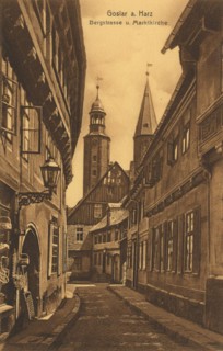 Bergstraße and market church of Goslar, Lower Saxony, Germany, view from about 1910, digital